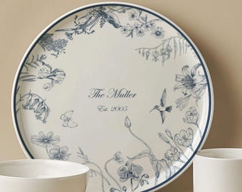 Custom Name Ceramic Plates – Flower Bird Art Wedding Anniversary Mothers Day Ceramic Gift