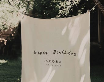 Custom Linen Birthday Banner – Personalized Boho Party Decor, Minimalist Fabric Sign Wall Art FS1