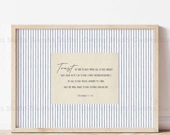 Proverbs 3:5-6 Modern Stipes Framed Print, Trust In The Lord Wall Art, Custom Scripture Gift