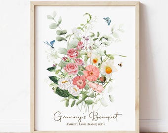 Aangepaste geboortebloem familieboeket – Moederdagcadeau familie bloemsierkunst afdrukbaar