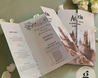 Wizard Wedding Gatefold Editable Invitation : Magic School Ceremony Program Printable Potterhead Party Template HP1