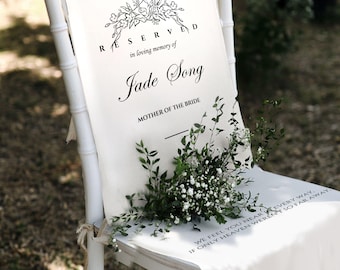 In-Loving Memory Custom Linen Chair Sign – Modern Wedding Reserved Seating Banner Personalized  Memorial Sign