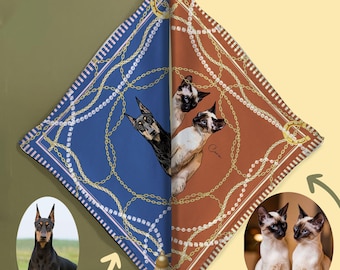 Custom Pet Portrait Silk Scarf Bandana – Dog Mom & Cat Lover Gift, Personalized Pet Memorial