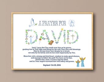 Gebed voor pasgeborene Gepersonaliseerde kinderkamer afdrukbare muurkunst - geschenk petekind doop, doop en inwijding