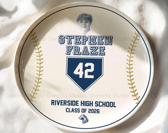 Prato de cerâmica personalizado com foto do jogador, presente para a noite de formatura do time de beisebol veterano. Lembrança de formatura!