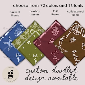 Custom Bachelorette Satin Silk Scarf Bandana Personalized Wedding Favors Bridesmaid Gift Wraps Travel Accessory Custom Design Doodled Scarf