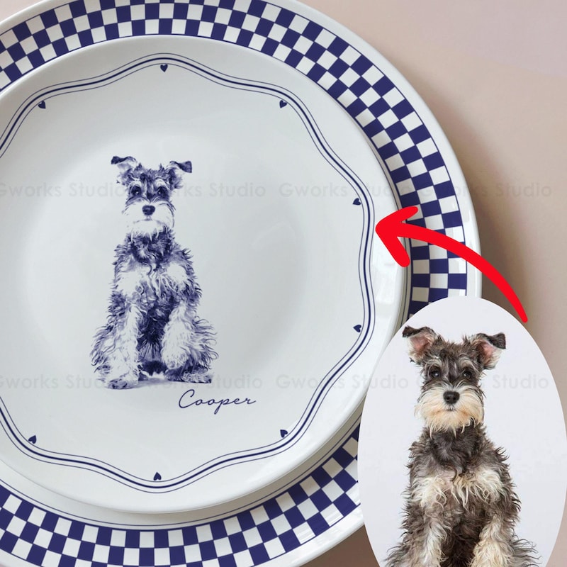 Personalized Dog Portrait Ceramic Plate: Dog Mom Gift Custom Sketch from Photo, Pet Sympathy