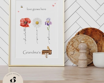 Custom Birth Flowers Art – Family Bouquet Watercolor Art Mother's Day Gift