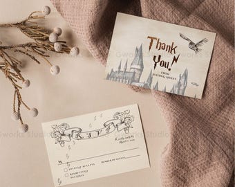 Wizard Wedding RSVP & Thank You Card Set: Editable Template (Digital Download)