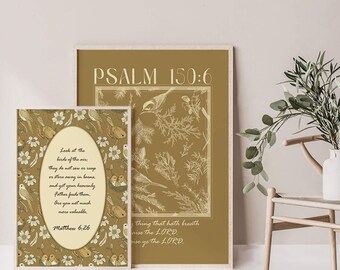 Floral Bible Verse Prints – Praise Lord Scripture, Christian Wall Art, Matthew Psalm Décor