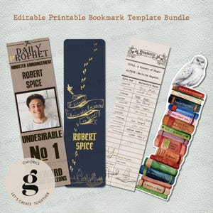 Pacchetto di segnalibri modificabili Potter Wizard - Regalo per la scuola di magia, accessori per libri stampabili per amanti della lettura