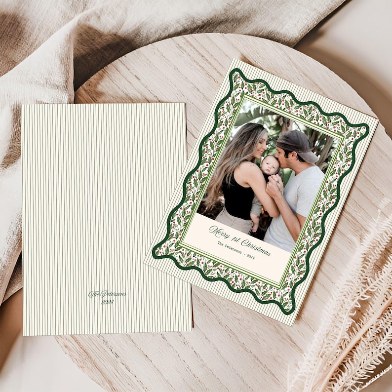 Editable Photo Christmas Card Printable Watercolor Happy Holidays ...