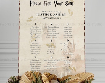 Plano de asientos para boda de magos: plantilla editable para fiestas de la escuela de magia (PDF)