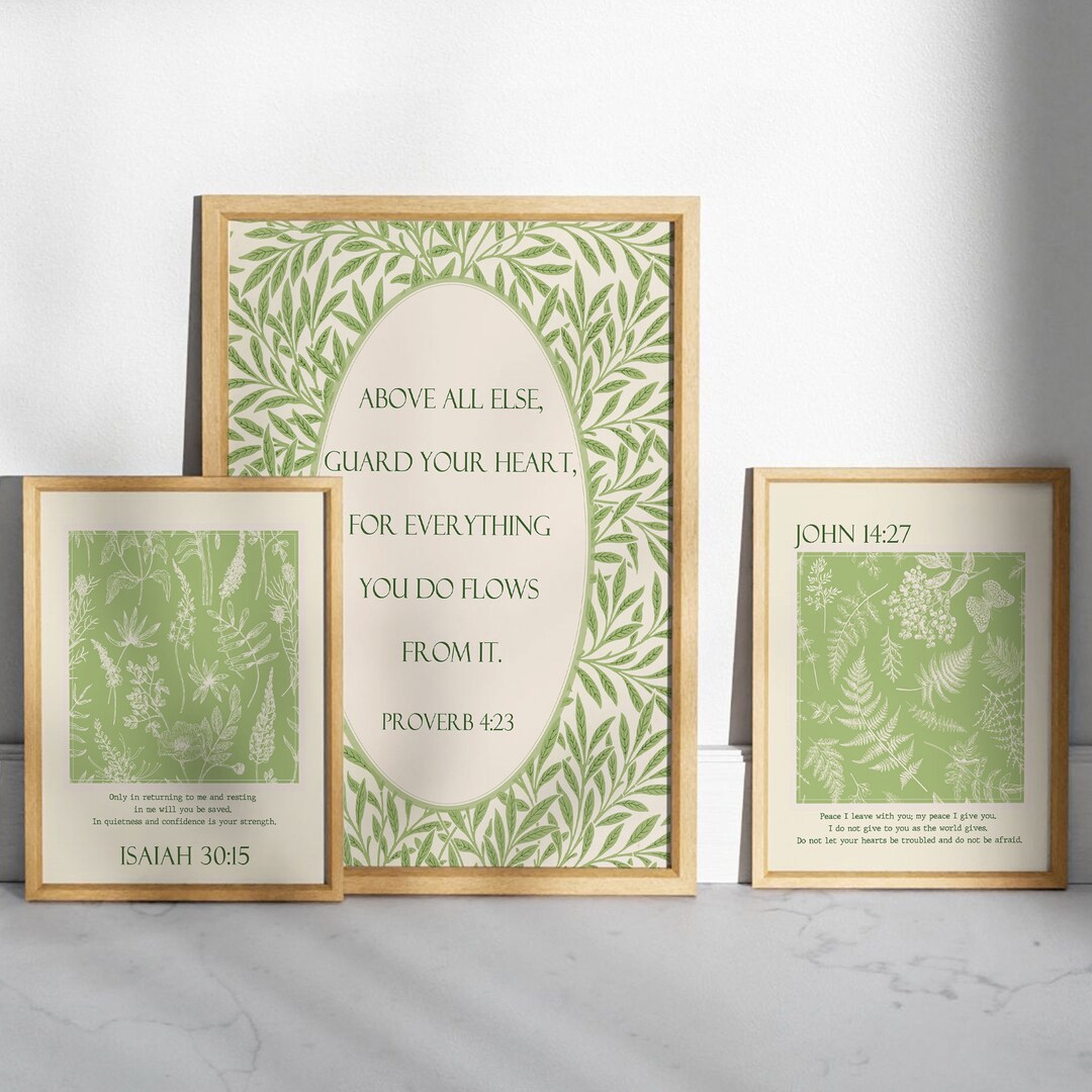 Vintage Bible Verse Wall Art : Botanical Christian Scripture Prints ...