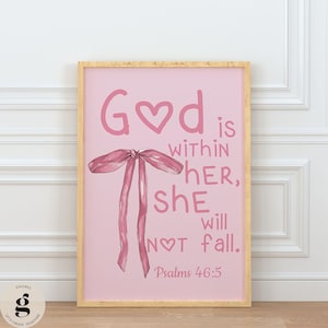 Preppy Pink Room Decor Bible Verse Wall Art Printable Dorm Wall Art Christian Girl Gift Pink Bow Digital Art Scripture Poster Nursery Decor