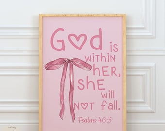 Pink Bible Verse Printable Wall-Art: Christian Girl Dorm Décor, Preppy Pink Nursery Poster