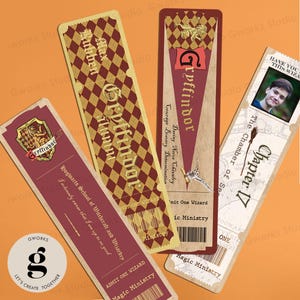 Bearbeitbare Magic School Lion House Lesezeichen: Zauberer Partybevorzugung druckbare Buchaccessoires Bücherwurm Geschenk