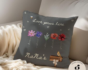 Custom Birth Flower Pillow Cover, Nana's Garden Keepsake