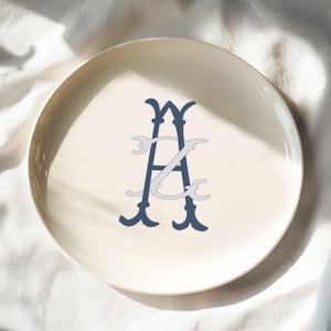 Plato de cerámica con monograma personalizado, regalo de inauguración de la casa con monograma de boda personalizado, noveno aniversario, letrero con iniciales para madre, padre y familia, regalo para pareja