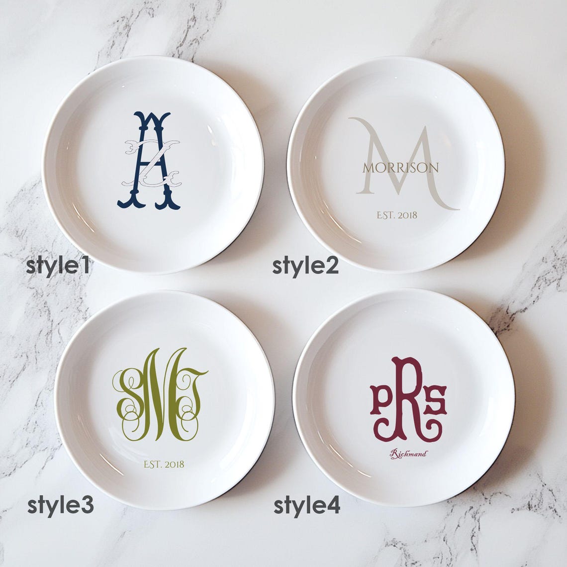 Custom Monogram Ceramic Dinnerware – Personalized Housewarming Home ...