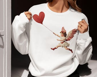 Faux Embroidery Retro Cupid PNG Valentines Day Vintage Valentine Sublimation Design Instant Download