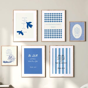 Christian Wall Art Bundle in Blue (Set of 6) Gallery Wall Set Minimalist Bible Verse Prints Wall Art Printable Christian Gift Psalm Isaiah
