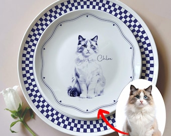 Personalized Pet Portrait Plate – Custom Cat Lover Gift, Pet Memorial, Bone China Ceramic