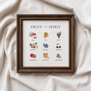 Fruit of the Spirit Watercolor Artwork Print, Galatians 5 22 Scripture Framed Wall Art