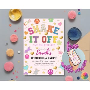 ¡Sacúdetelo y celebra! Invitación para fiesta de cumpleaños infantil / 5x7 editable e imprimible / Tema divertido y colorido / Versión móvil GRATUITA incluida