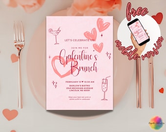 Editable Galentine's Brunch Invitation | 5x7 Printable & Mobile-Friendly | Girls' Brunch Party Invite | Valentine's Day Brunch Template
