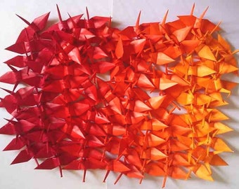 1000 Small Origami Cranes Origami Paper Cranes - Made of 7.5cm 3 inches Japanese Paper - 5 Colors Red Orange Tone Shade - Wedding Decoration