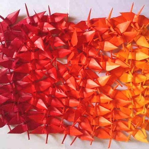 100 Small Origami Cranes Origami Paper Cranes - Made of 7.5cm 3 inches Japanese Paper - 5 Colors Red Orange Tone Shade - Wedding Decoration