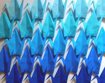 100 Large Origami Cranes Origami Paper Cranes Origami Crane - Made of 15cm 6" Japanese Paper - 5 Blue Colors Gradation Tone Shade - Decor