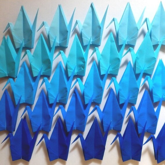 100 Large Origami Cranes Origami Paper Cranes Origami Crane Made Of 15cm 6 Japanese Paper 5 Blue Colors Gradation Tone Shade Decor