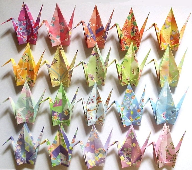 20 Large Origami Cranes Origami Paper Cranes Made of 15cm 6 inches Japanese Washi Chiyogami Paper B image 1