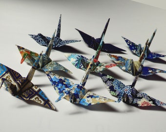 30 Small Blue Yuzen Washi Origami Cranes Origami Paper Cranes - Made of 8.6cm 3 3/8" Japanese Chiyogami Paper - 30 Patterns - Ornament Decor