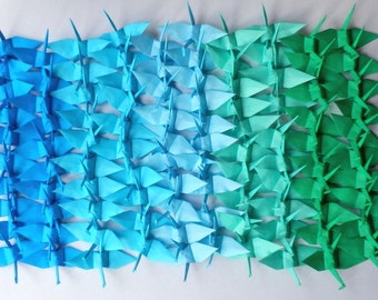 100 Small Origami Cranes Origami Paper Cranes - Made of 7.5cm 3 inches Japanese Paper - 5 Colors Light Blue Green - Wedding Party Decoration