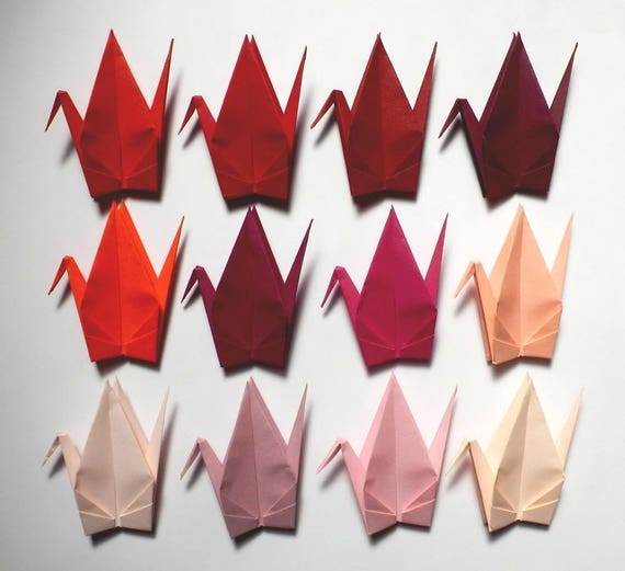 48 Large Origami Cranes Origami Paper Cranes Made of 15cm 6 Inches Japanese  Tant Paper Red Pink 12 Colors 