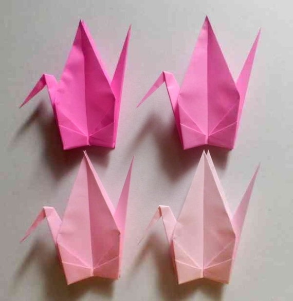 100 Large Origami Cranes Origami Paper Cranes Made of 15cm 6 Japanese Paper  4 Pink Colors Party Decoration Wedding Anniversary Decor 