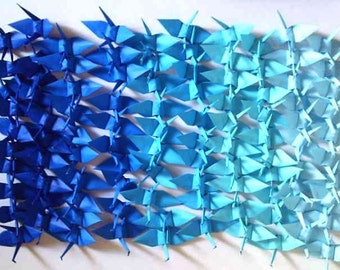100 Small Origami Cranes Origami Paper Cranes Paper Crane Origami Crane - Made of 7.5cm 3 inches Japanese Paper - 5 Blue Colors Shade Tone