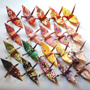 100 Yuzen Washi Origami Cranes Origami Paper Cranes - Made of 12cm 4 3/4 inches Japanese Yuzen Washi Chiyogami Paper - Gold Accent