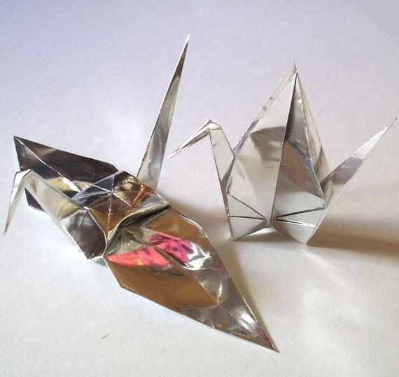 100 Large Origami Cranes Origami Paper Cranes Made of 15cm 6 Inches  Japanese Foil Paper Silver 