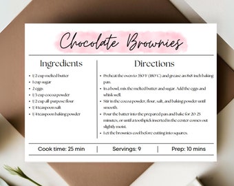 Personalized Watercolor Recipe Cards, 4x6 Recipe Card Template Canva, Recipe Template Editable, Recipe Card Printable, Recipe Card Custom