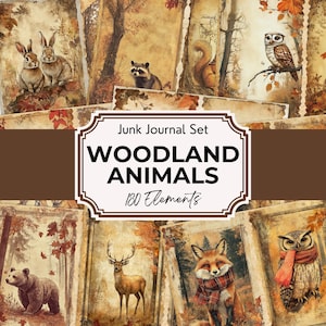Woodland Animals Junk Journal Pages, Digital Scrapbook Paper Kit, Forest Printable pages, Watercolour Woodland Digital papers Ephemera