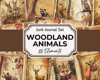 Woodland Animals Junk Journal Pages, Digital Scrapbook Paper Kit, Forest Printable pages, Watercolour Woodland Digital papers Ephemera