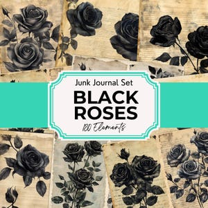 Black Roses Junk Journal, Black Flowers Scrapbook Papers, Junk Journal Roses Printable Pages, Junk Journal Pages, Digital Download