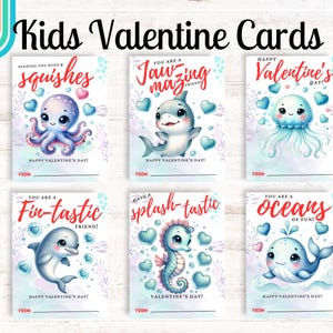 Under the Sea Printable Valentine&#39;s Day Cards, Classroom Valentine&#39;s Day Cards for Kids, Valentine cards for kids, Instant Download