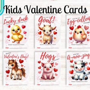 Cartes imprimables de Saint-Valentin animaux de la ferme, étiquette de Saint-Valentin ferme pour enfants, cartes de Saint-Valentin ferme pour enfants classe, téléchargement numérique