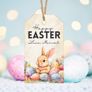 EDITABLE Vintage Easter Bunny Gift Tags, Easter Bunny Printable, Kids Easter Bunny Basket Tags, Vintage Junk Journal Printable Easter Tags