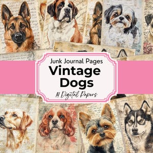 Dog Junk Journal Page Bundle, Vintage Pet Printable Scrapbooking Pages, Animal Junk Journal, Dogs Ephemera, Vintage Digital Paper